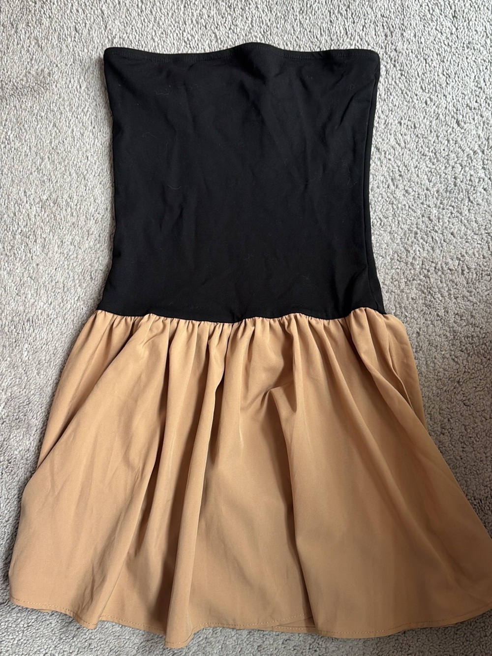 Commense Strapless Black Bodice with Tan Skirt Dress